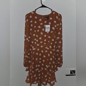 Forever 21 Brown and White Long Sleeve Sundress